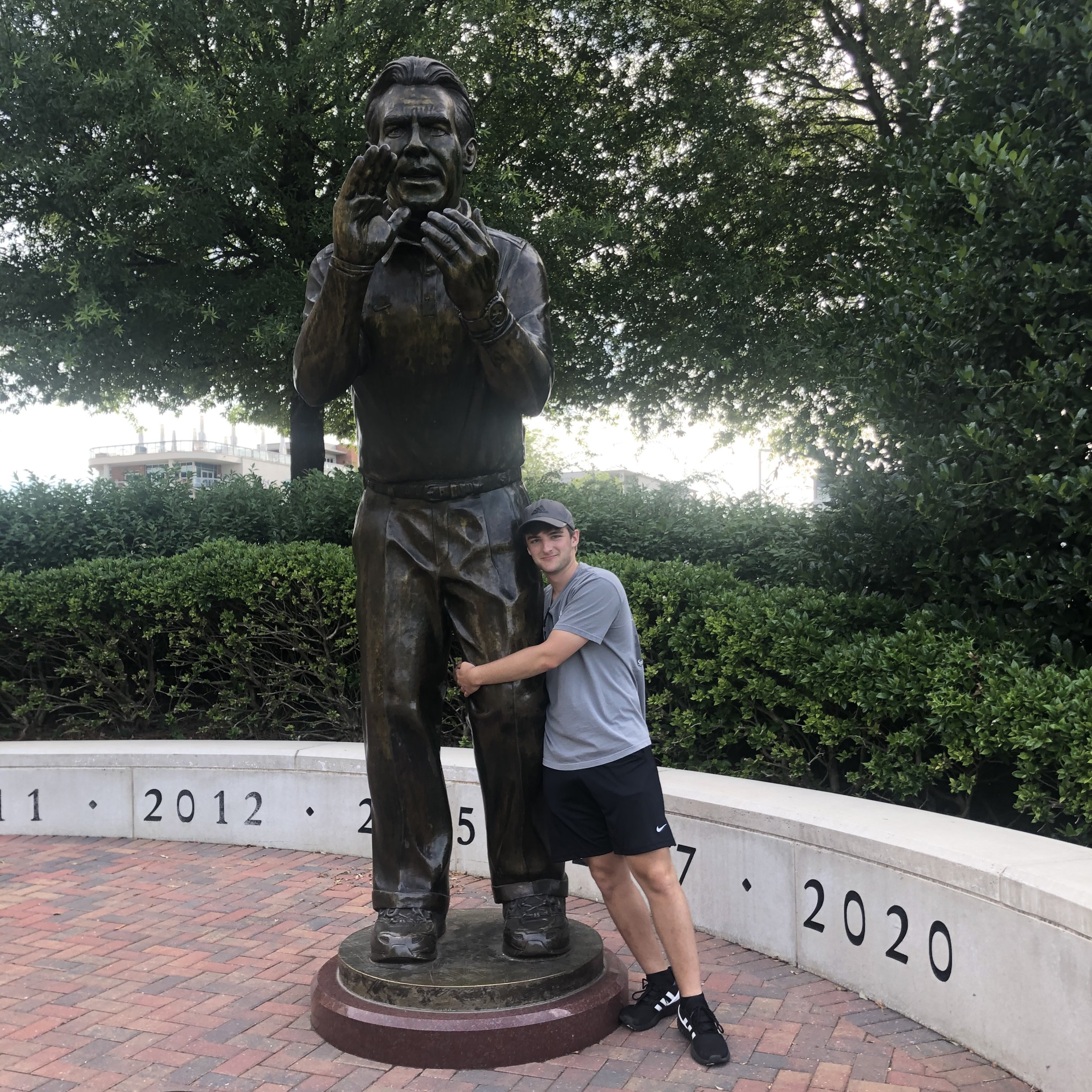 Evan Paddock at the Nick Saban Statue